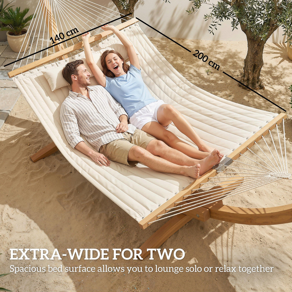 200 x 140 cm Double Hammock with Pillow and Pad, Cream White