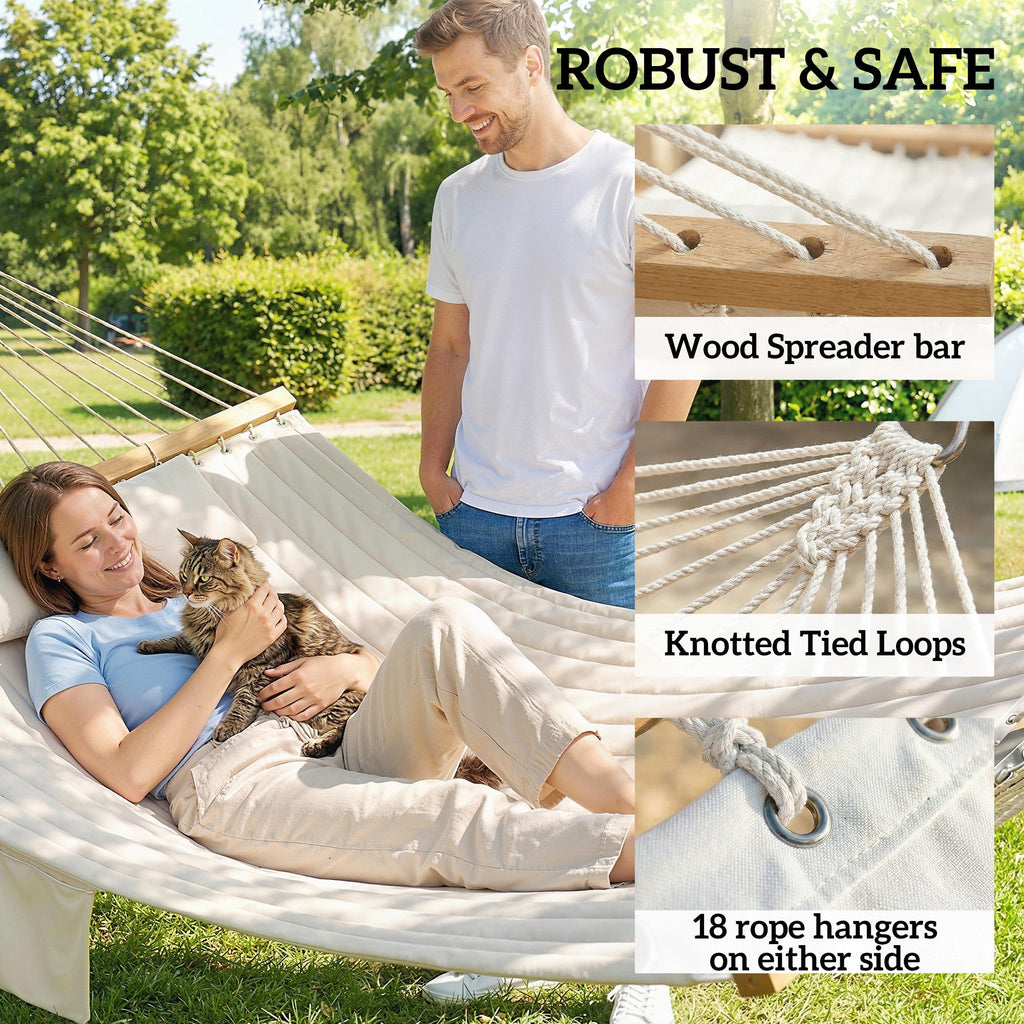200 x 140 cm Double Hammock with Pillow and Pad, Cream White
