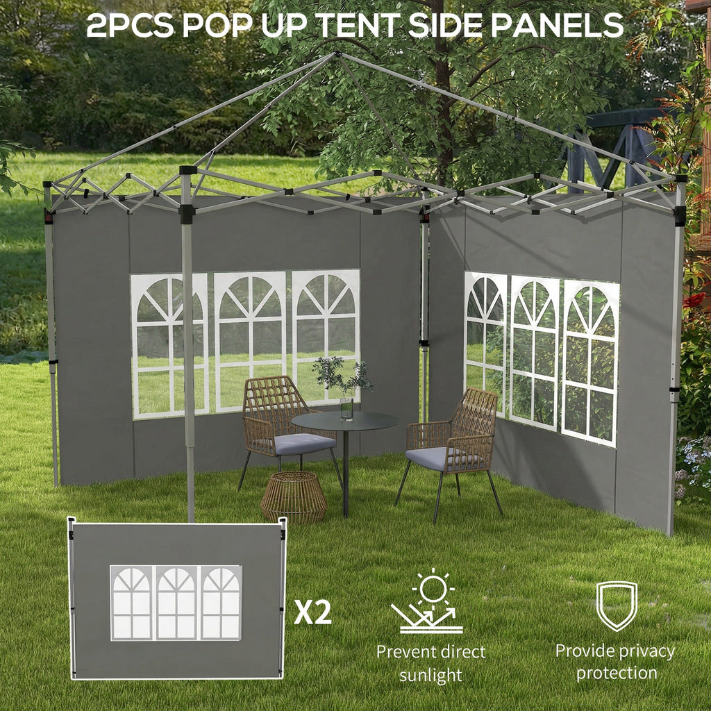 2 Pack Gazebo Side Panels with Window for 3 x 3 m Pop Up Gazebo, Dark Grey