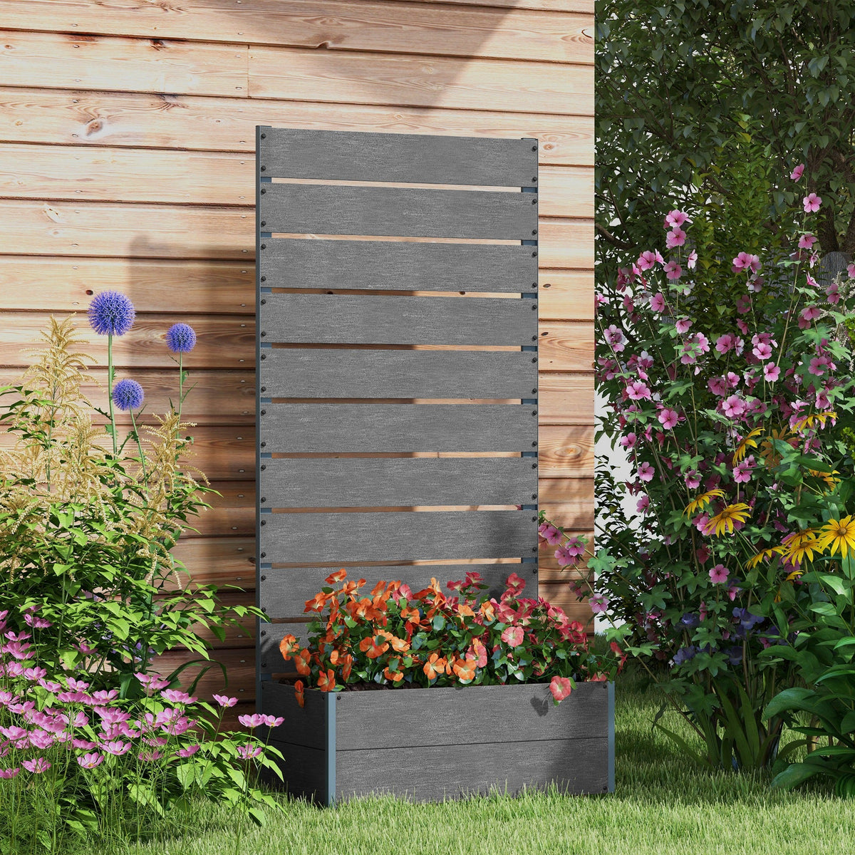 28" x 15" x 59" Raised Garden Bed with Trellis, Dark Grey