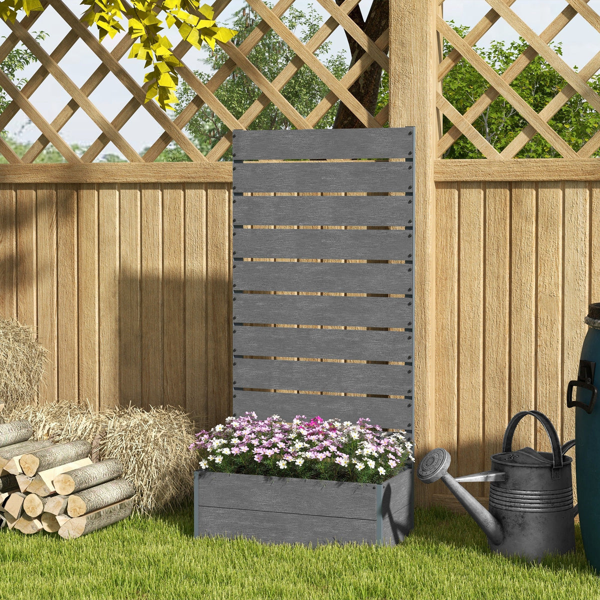 28" x 15" x 59" Raised Garden Bed with Trellis, Dark Grey