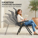 Set of 2 Folding Patio Chairs with Footrest and 5-Position Recline, Dark Grey