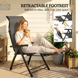 Set of 2 Folding Patio Chairs with Footrest and 5-Position Recline, Dark Grey