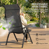 Set of 2 Folding Patio Chairs with Footrest and 5-Position Recline, Dark Grey