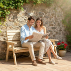 2 Seater Wooden Garden Bench with Convertible Middle Table, Natural