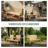 2 Seater Wooden Garden Bench with Convertible Middle Table, Natural