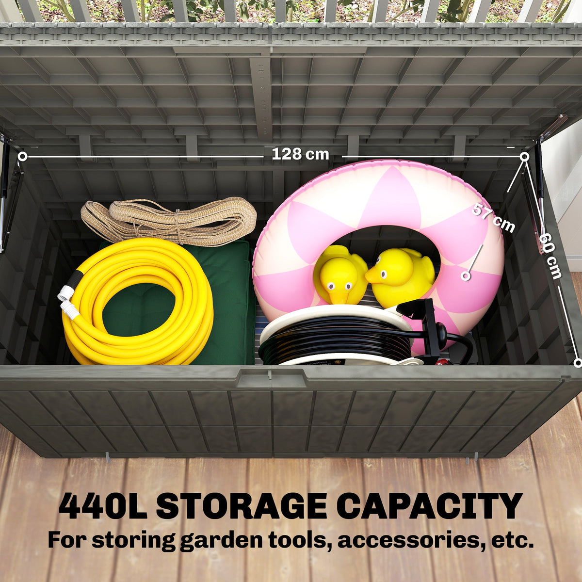 440L Garden Storage Box with Lockable Lid and Gas Rods