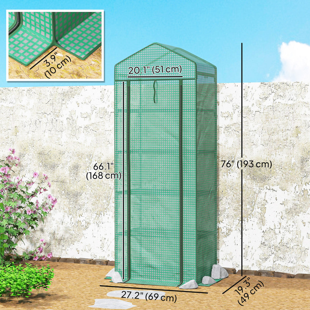 5 Tier Mini Greenhouse with Shelf Clips, 27.25" x 19.25" x 76", Green