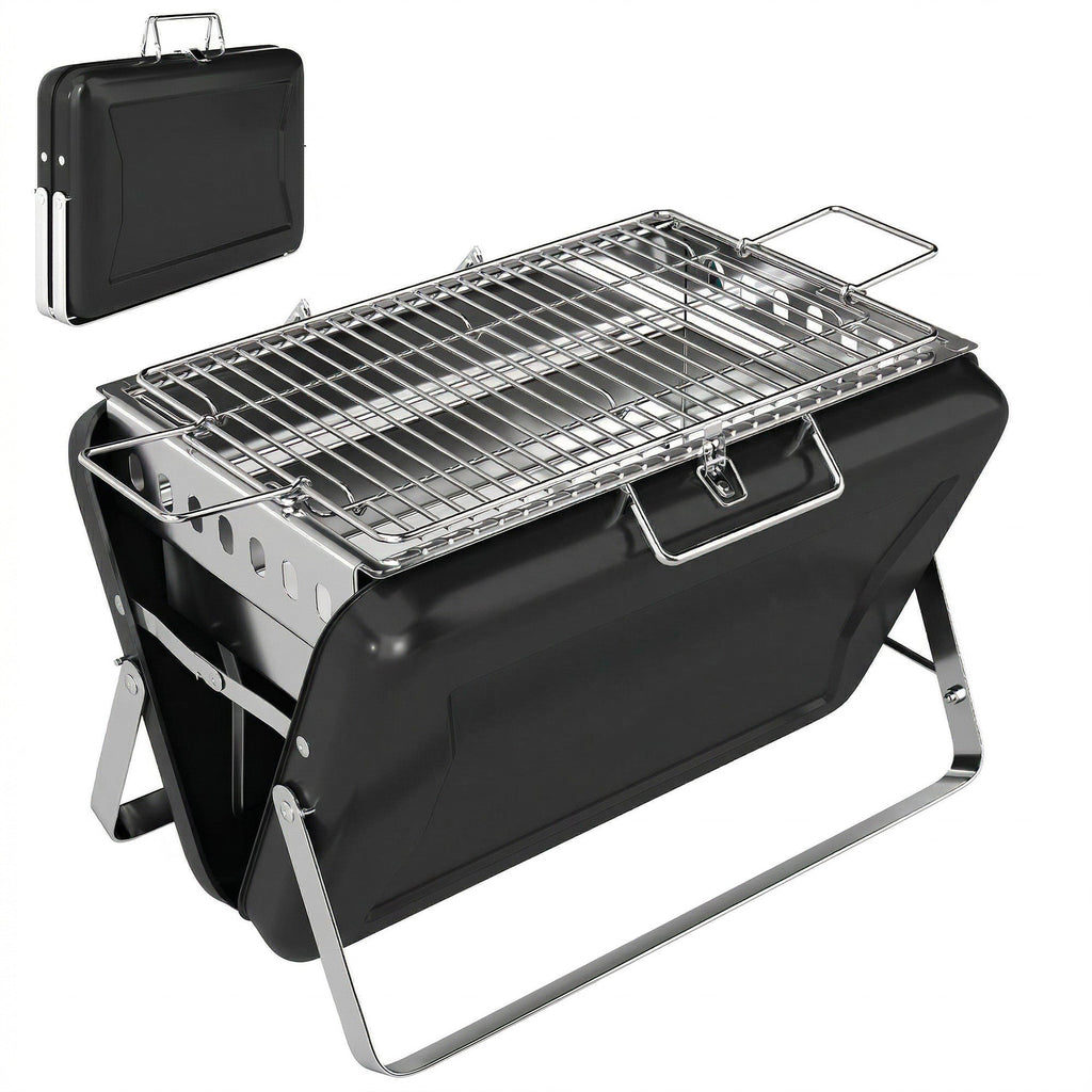 Folding Portable Charcoal BBQ Grill with Handle and Foldable Legs, Black