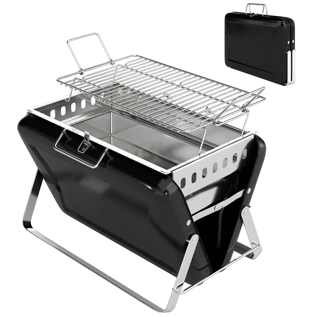 Folding Portable Charcoal BBQ Grill with Handle and Foldable Legs, Black