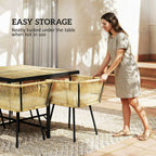 5 Piece Rattan Garden Dining Set with Stackable Chairs, Beige