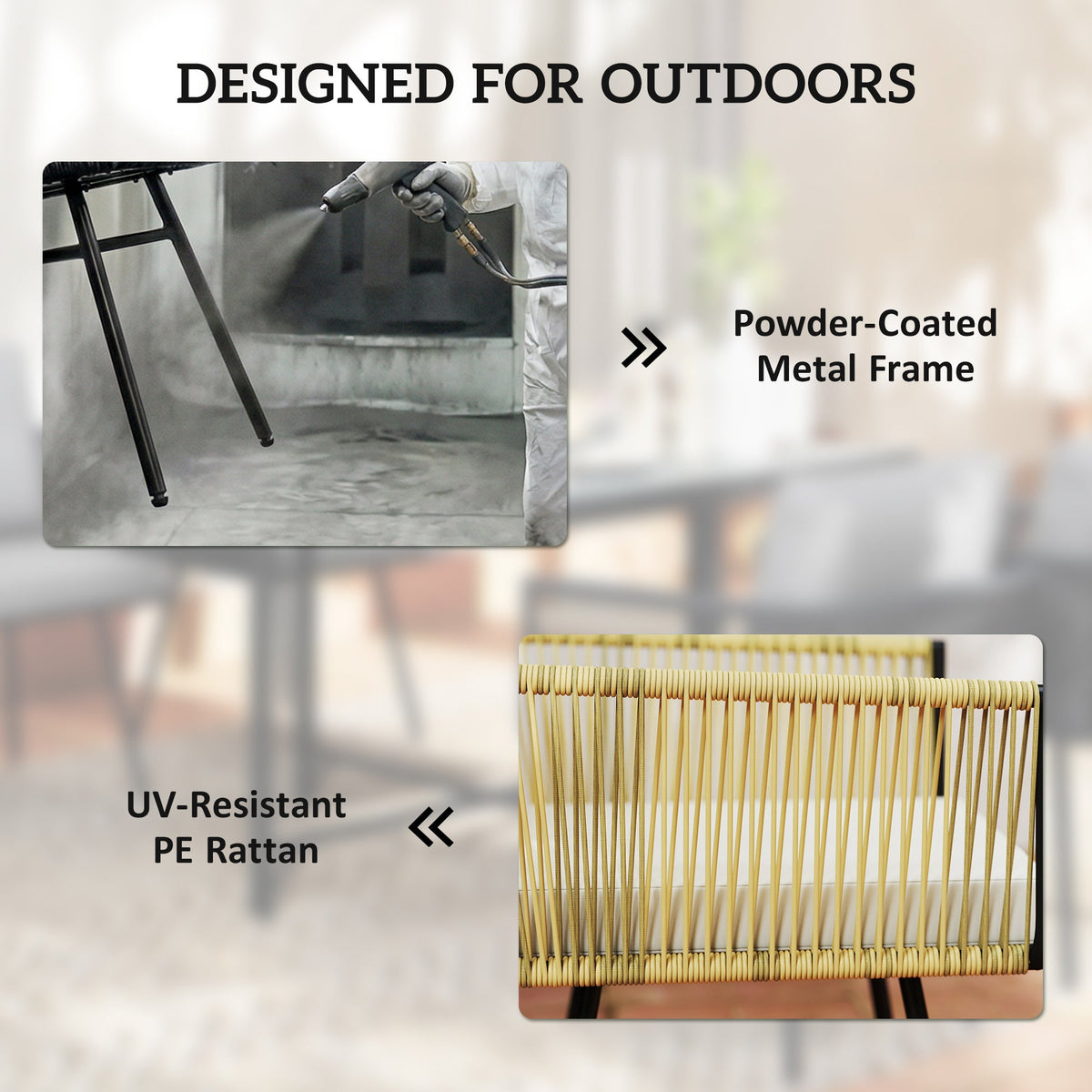 5 Piece Rattan Garden Dining Set with Stackable Chairs, Beige