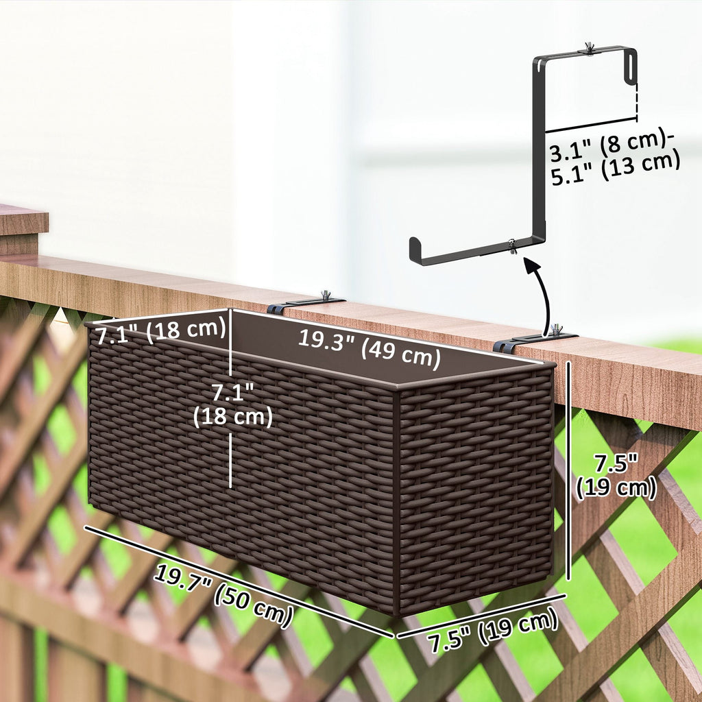 2 Pack 20" Railing Planter Boxes with Hooks and Drainage, Brown