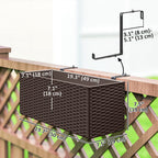 2 Pack 20" Railing Planter Boxes with Hooks and Drainage, Brown