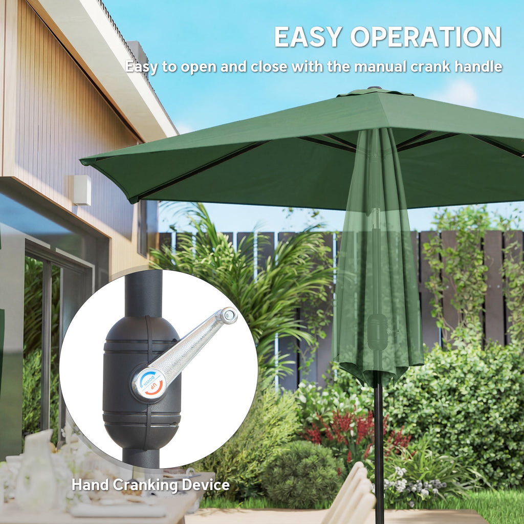 2.6 m Garden Parasol with Tilt, Crank, Vent & Aluminium Pole, Dark Green