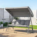 3 Seater Garden Swing Chair with Tilting Canopy and Cushion, Dark Grey