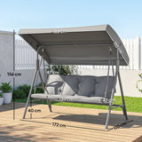 3 Seater Garden Swing Chair with Tilting Canopy and Cushion, Dark Grey