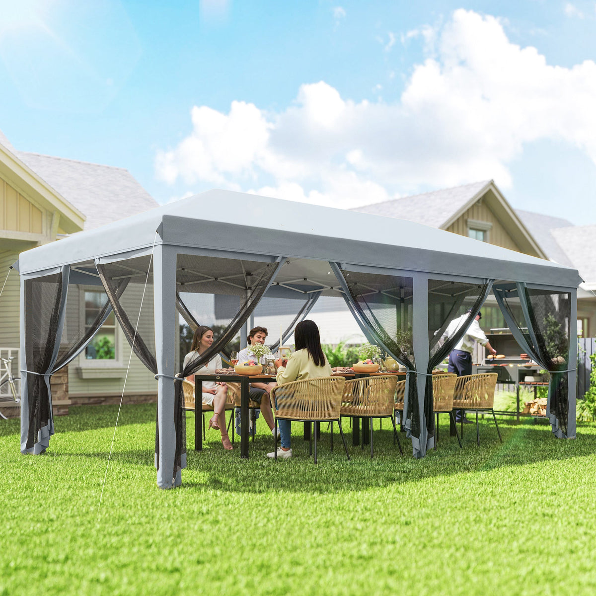 10' x 20' Pop-Up Canopy Tent with Removable Mesh Sidewall Netting, Grey
