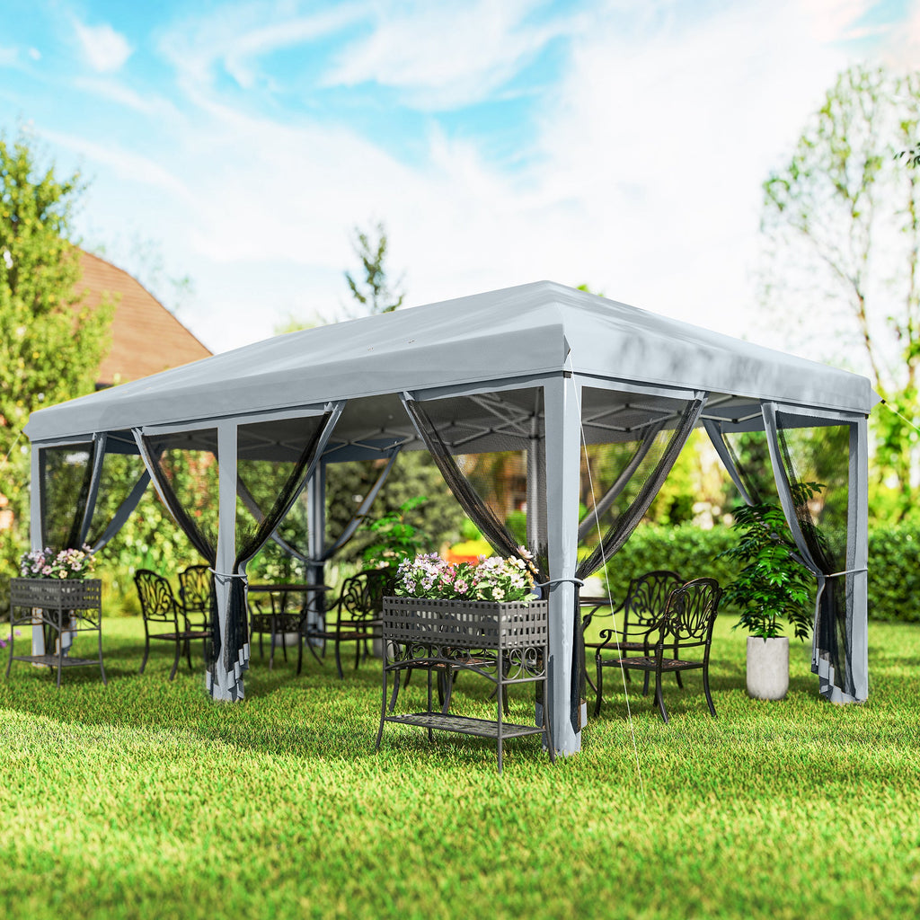 10' x 20' Pop-Up Canopy Tent with Removable Mesh Sidewall Netting, Grey