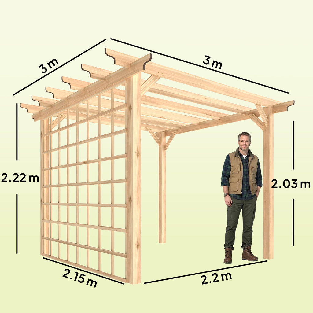 PerArbor 3 x 3 m Natural Wood Pergola Kit with Grape Trellis & Triangle Supports
