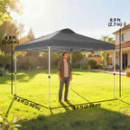 9.8' x 9.8' Pop-Up Canopy with Carrying Bag, Stakes and Ropes, Dark Grey