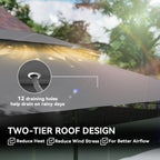 10' x 13' Patio Gazebo with Double Roof and Curtains, Grey