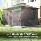 10' x 13' Patio Gazebo with Double Roof and Curtains, Grey