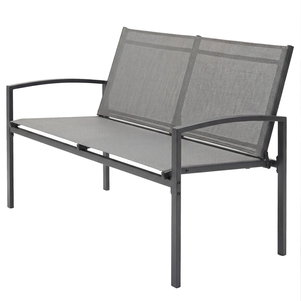 2 Seater Metal Garden Bench with Texteline Seat, Grey