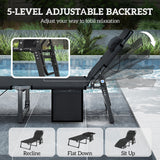 Set of 2 Folding Lounge Chairs, 75 cm Wide with Cushion and Side Pocket, Dark Grey/Blue