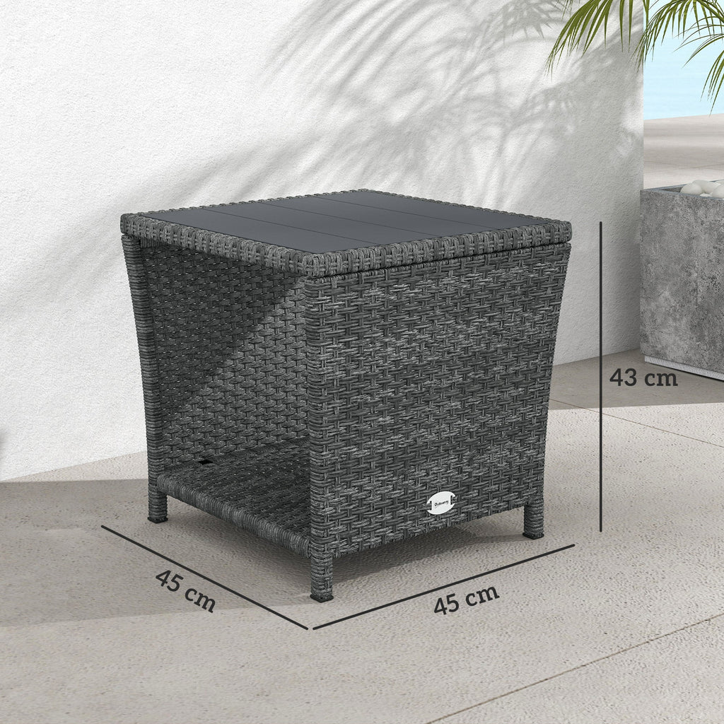 2-Tier PE Rattan Side Table with Storage Shelf, Grey
