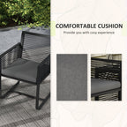 3 Piece Wicker Patio Furniture Set with Glass Top Table and Cushions, Black