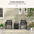 3 Piece Wicker Patio Furniture Set with Glass Top Table and Cushions, Black