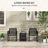 3 Piece Wicker Patio Furniture Set with Glass Top Table and Cushions, Black