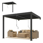 3 x 3 m Dark Grey Louvered Pergola with Adjustable Metal Roof, LED Lights