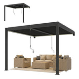 3 x 3 m Dark Grey Louvered Pergola with Adjustable Metal Roof, LED Lights