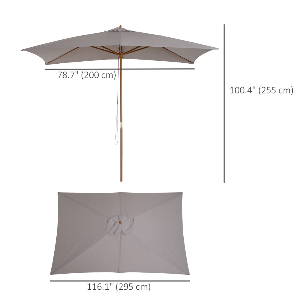 7' x 10' Wooden Patio Umbrella with Top Vent, Grey