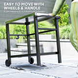 Outdoor Grill Cart with Stainless Steel Top, 2 Shelves and Wheels, Charcoal Grey