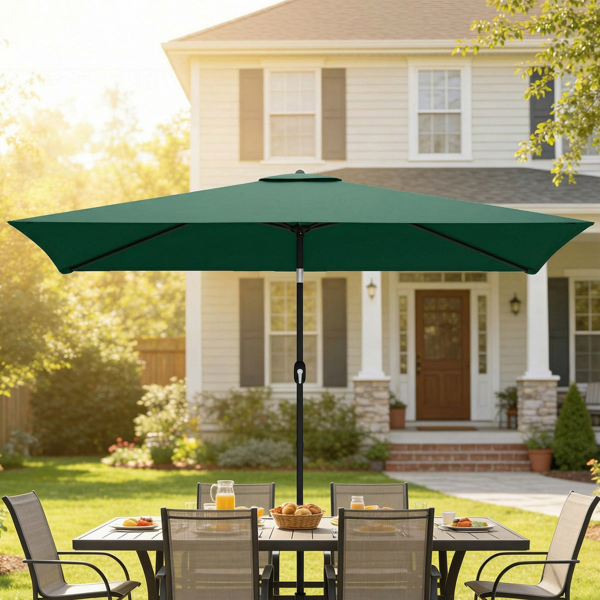 3 x 2 m Garden Parasol with Crank Handle and Tilt Function, Green