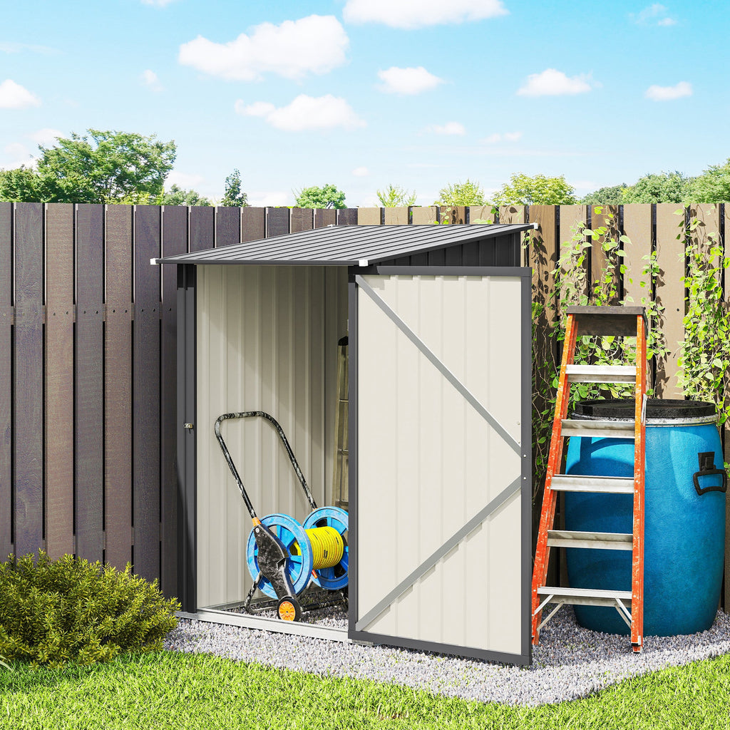 Lean-to Steel Garden Shed 3.3ft x 3.4ft with Lockable Door for Patio or Garden Storage, Dark Grey