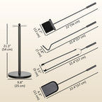 5-Piece Metal Fireplace Tool Set with Stand, Brush, Shovel, Poker & Tongs, Black