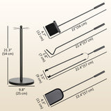 5-Piece Metal Fireplace Tool Set with Stand, Brush, Shovel, Poker & Tongs, Black