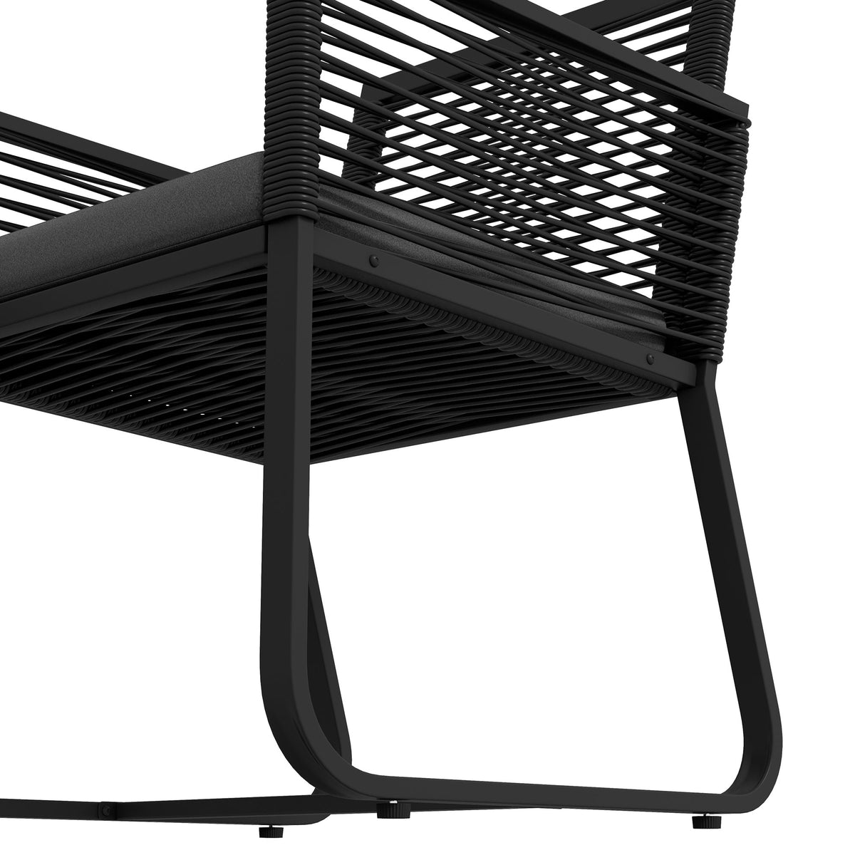 3 Piece Wicker Patio Furniture Set with Glass Top Table and Cushions, Black