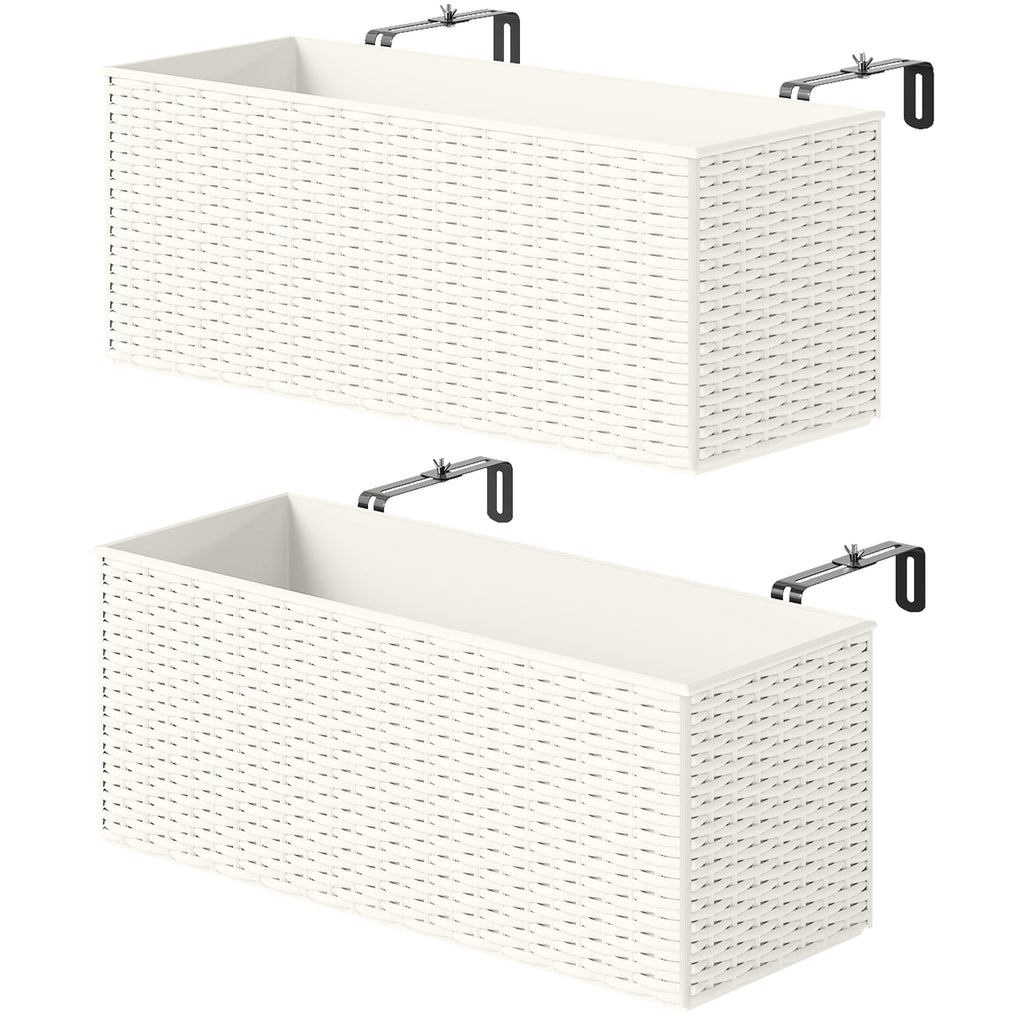 2 Pack 20" Railing Planter Boxes with Hooks and Drainage, White