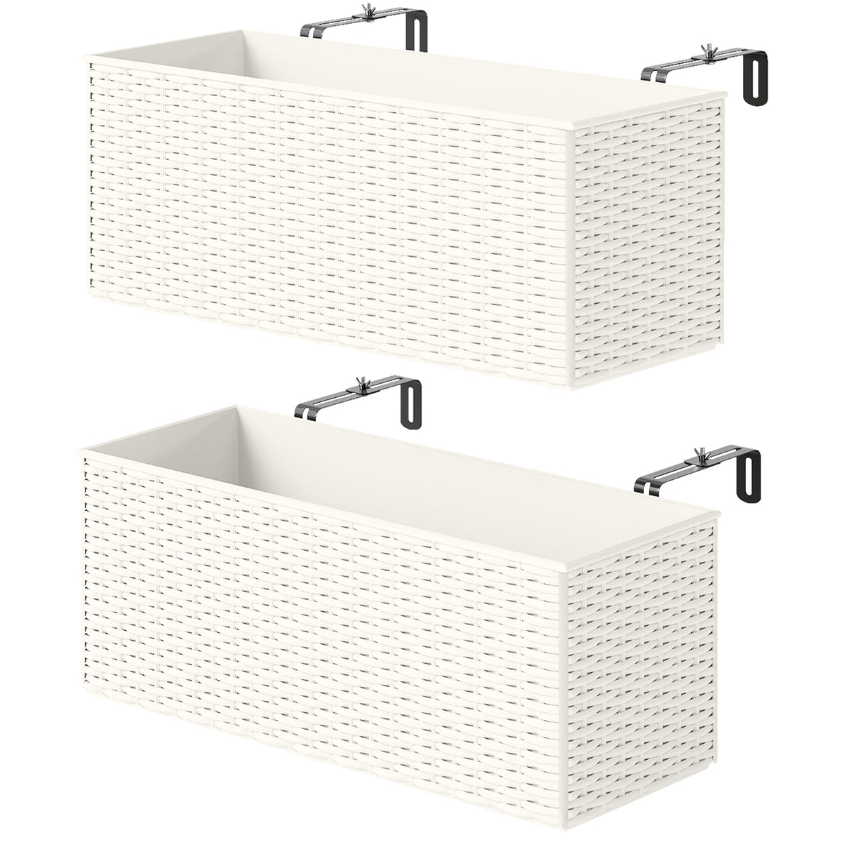 2 Pack 20" Railing Planter Boxes with Hooks and Drainage, White