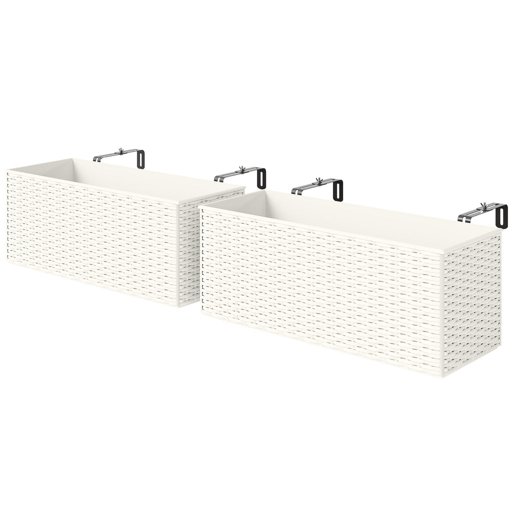 2 Pack 20" Railing Planter Boxes with Hooks and Drainage, White