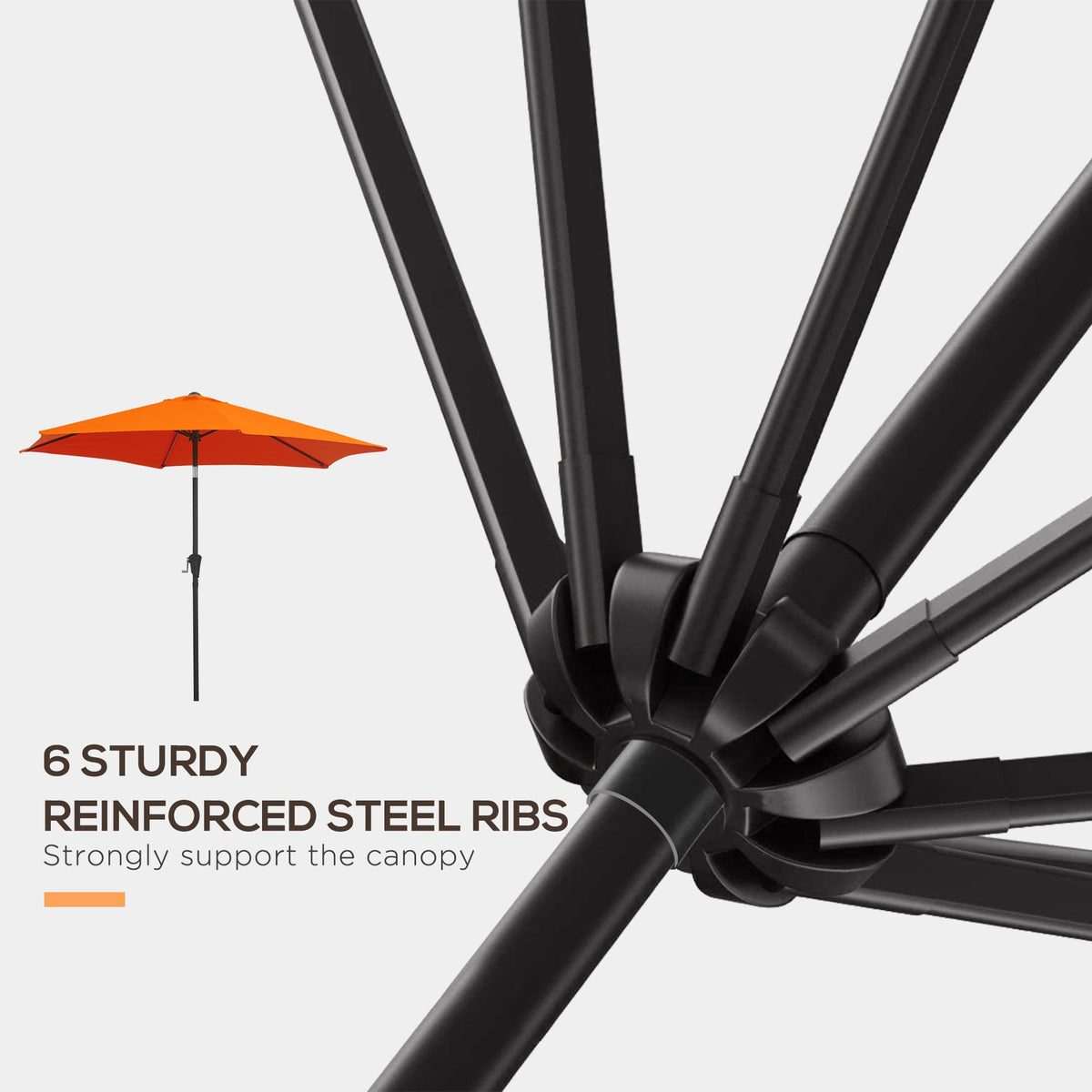 8.5ft Patio Umbrella with Crank Handle and Tilt, Orange