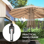 4.5 m Double-Sided Garden Parasol with LED Lights, Base & Sandbags, Khaki