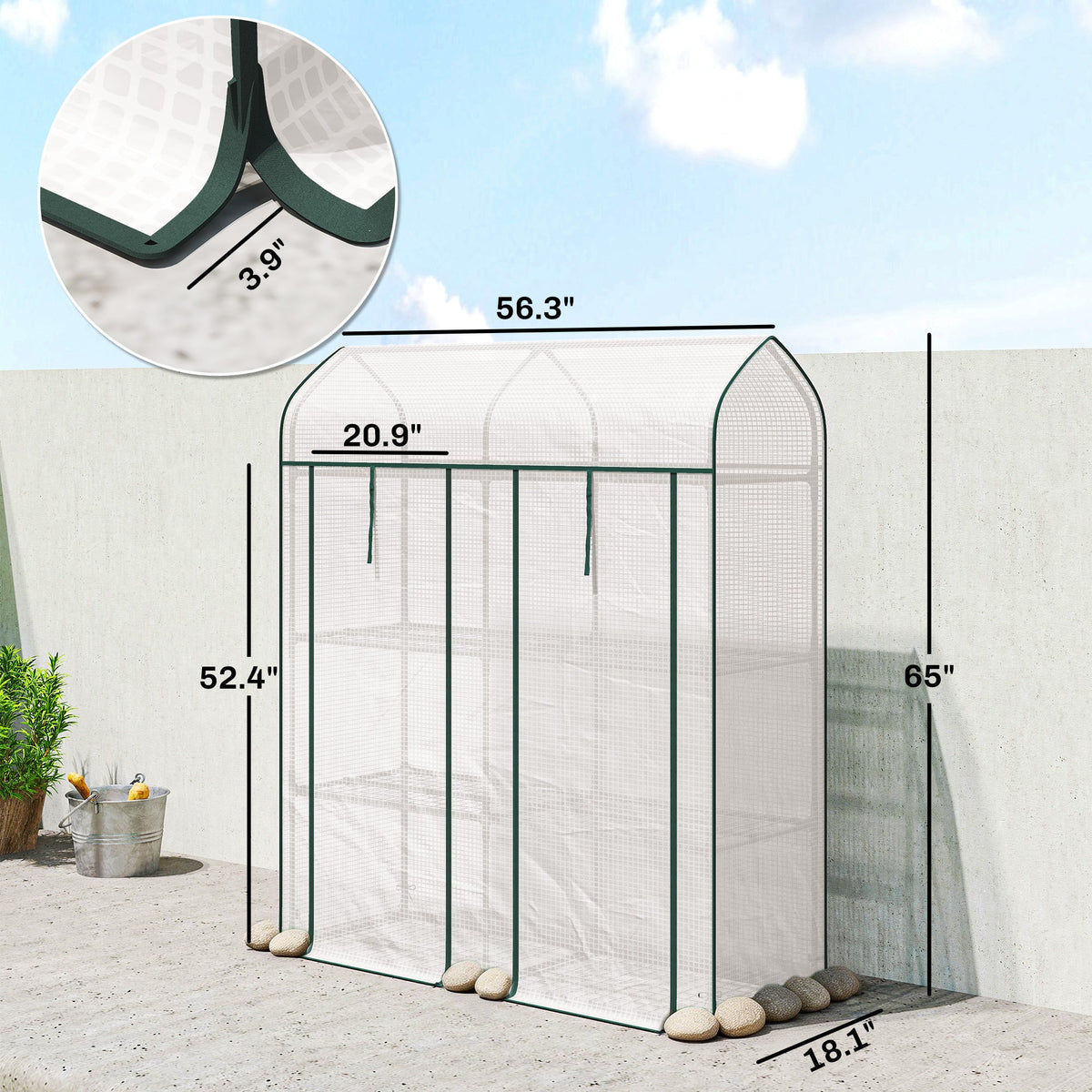 3-Tier Mini Greenhouse, 56.3" x 18.1" x 65", White