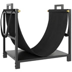 19 Inch Heavy Duty Steel Firewood Rack with Canvas Carrier for Indoor Fireplace Storage, Black