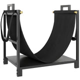 19 Inch Heavy Duty Steel Firewood Rack with Canvas Carrier for Indoor Fireplace Storage, Black